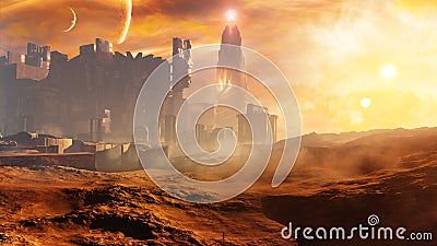 Majestic Concept Golden Desert City With Tower Stock Photo