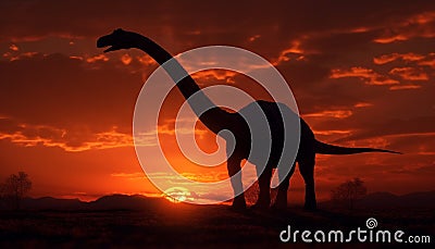 Majestic silhouette of horned dinosaur grazing in African savannah generated by AI Stock Photo