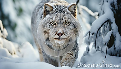 Majestic snow leopard stalking, danger in the wilderness generated by AI Stock Photo