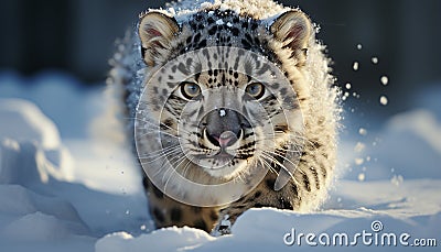 Majestic snow leopard staring, wild beauty in nature generated by AI Stock Photo