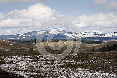 Majestic snow mountain at Hayden Valley on Yellowstone National Park Stock Photo