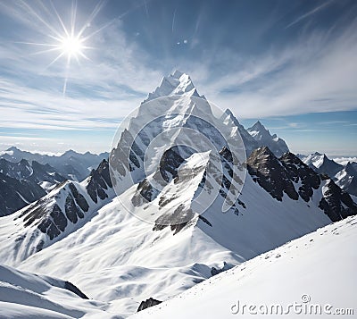 Peak Dreams: The Snow Mountain's Tale in AI Art Stock Photo