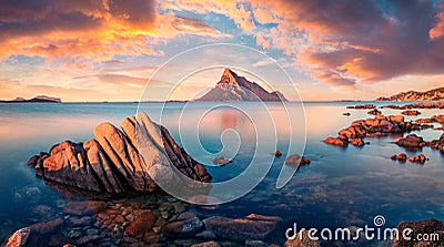 Majestic spring sunrise on Mediterranean Sea. Calm morning view of Sardinia island, Italy, Europe Stock Photo