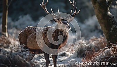 Majestic stag stands proud in winter forest generated by AI Stock Photo