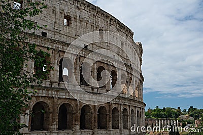 Majestic stone amphitheatre, with intricate arches, pillars, and columns in Rome, Italy Stock Photo