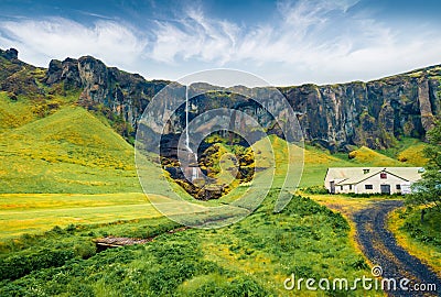 Majestic summer view of Foss a Sidu Waterfall. Splendid morning landscape of Iceland, Europe. Beautiful outdoor scene of counrysi Stock Photo