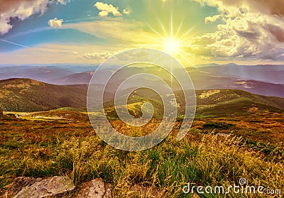 Majestic sunset in Carpathian mountains , Ukraine Stock Photo