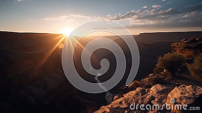 A majestic sunset over a canyon with dramatic shadows and highlights Stock Photo