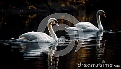 Majestic swans reflect natural beauty and tranquility generated by AI Stock Photo