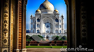 Inside the Taj Mahal complex, shot in front of the main mausoleum. Agra, India Stock Photo