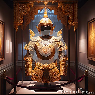 Majestic Thai Gold Armor: Ancient Craftsmanship. Stock Photo