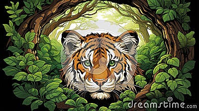 Majestic Tiger in the Enchanting Rainforest Stock Photo