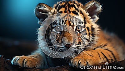 Majestic tiger staring, cute cub, beauty in nature generated by AI Stock Photo