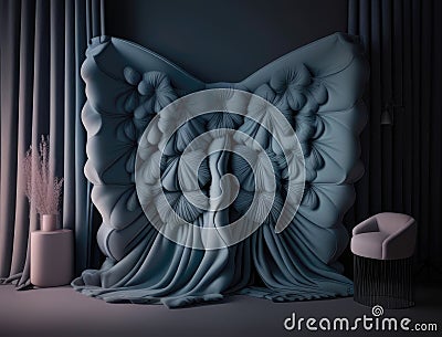 Majestic tufted velvet tapestry with a gentle flutter of flounce. Podium, empty showcase for packaging product Stock Photo