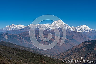 Majestic view of Dhaulagiri mountain range seven highest Pokhara Nepal Stock Photo