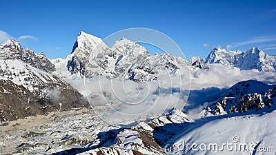 Majestic view of the Himalayan mountains from Mt. Gokyo Ri. Stock Photo