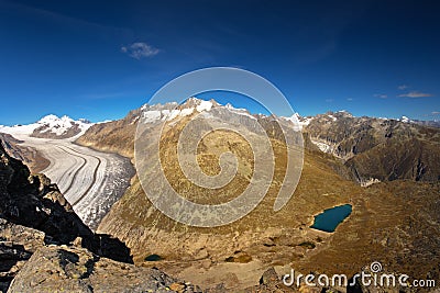 Majestic view to Aletsch glacier, the largest gracier in Alps an Stock Photo