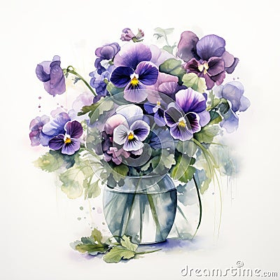 Majestic Watercolor Pansies: A Contest-winning Still Life Stock Photo