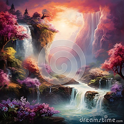 Majestic Waterfall in Impressionist Style Stock Photo