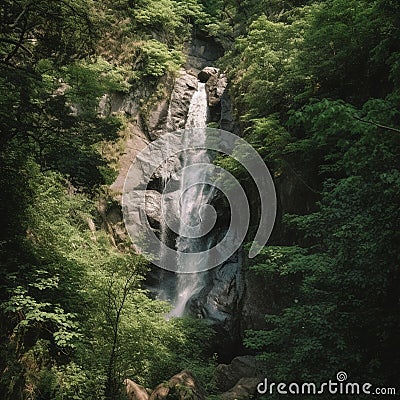 Majestic Waterfall in Lush Green Surroundings Stock Photo