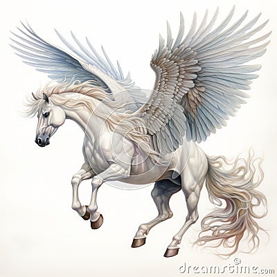 The Majestic Wings: A Victorian-inspired Illustration Of A Fabled White Horse Cartoon Illustration