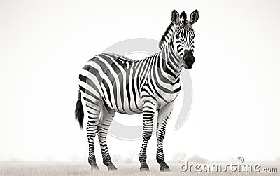 Majestic Zebra in Monochrome Elegance Against a White Backdrop -Generative Ai Stock Photo