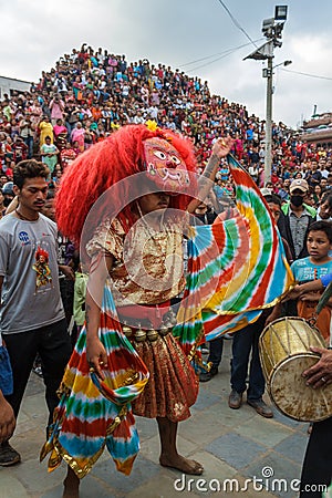 The Majipa Lakhey performing at Indra Jatra in Kathmandu, Nepal Editorial Stock Photo