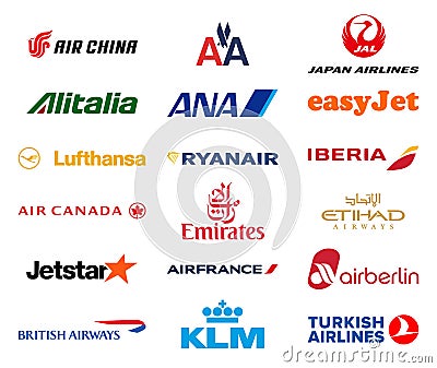 Major airlines logos collection Vector Illustration