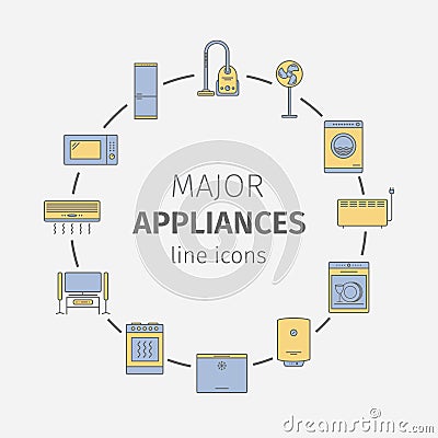 Major appliances icons set Vector Illustration