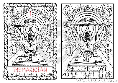 The major arcana tarot card. The magician Vector Illustration