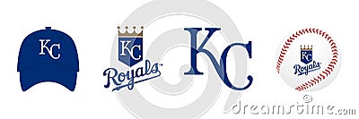 Major League Baseball MLB 2023. American League AL. Al Central. Kansas City Royals. Logos, cap and ball with logo. Kyiv, Ukraine Vector Illustration