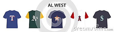 Major League Baseball MLB 2023. American League AL. Al West. Houston Astros, Oakland Athletics, Los Angeles Angels, Texas Rangers Vector Illustration