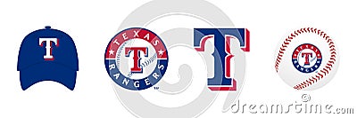 Major League Baseball MLB 2023. American League AL. Al West. Texas Rangers. Logos, cap and ball with logo. Kyiv, Ukraine - Mar 14 Vector Illustration