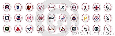 Major League Baseball MLB 2023. Blue Jays, Red Sox, Rays, Orioles, White Sox, Twins, Royals, Tigers, Astros, Angels, Mets, Vector Illustration