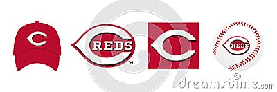 Major League Baseball MLB 2023. National League NL. NL Central. Cincinnati Reds. Logos, cap and ball with logo. Kyiv, Ukraine - Vector Illustration