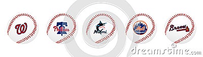 Major League Baseball MLB 2023. National League NL. NL East. New York Mets, Philadelphia Phillies, Vector Illustration