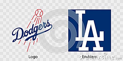 Major League Baseball MLB. National League NL. NL West. Los Angeles Dodgers logo and emblem. Kyiv, Ukraine - May 22, 2022 Vector Illustration