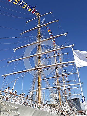 Major mast, flags and crew Editorial Stock Photo