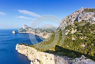 Majorca Mallorca Mirador Es Colomer Cap Formentor landscape Mediterranean Sea Spain copyspace Stock Photo