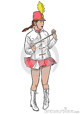 a majorette dressed in uniform performs, illustration Cartoon Illustration