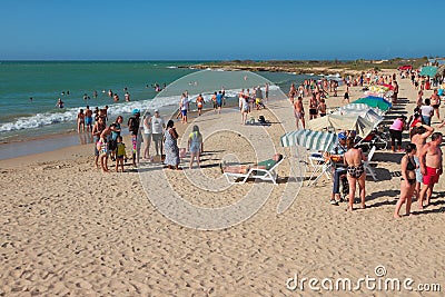 Makanao, island of Margarita, Venezuela - Jan 08, 2015: On beach Punta Arenas Playa Punta Arenas Editorial Stock Photo