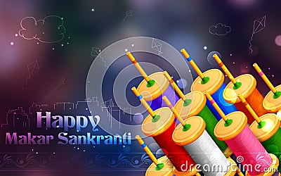 Makar Sankranti wallpaper with colorful kite string spool Vector Illustration