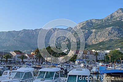 Fisherman`s Wharf of Makarska city. Adriatic Sea coast, Dalmatia, Croatia Editorial Stock Photo