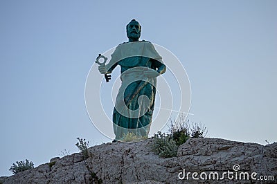 Sv. Petra monument in Makarska city. Adriatic Sea coast, Dalmatia, Croatia Editorial Stock Photo