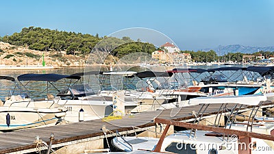 Makarska, Croatia September 2018. the promenade of the Adriatic sea with boats Editorial Stock Photo