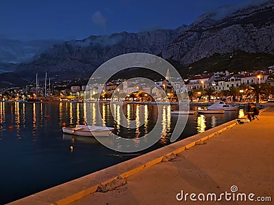 Makarska at night Editorial Stock Photo