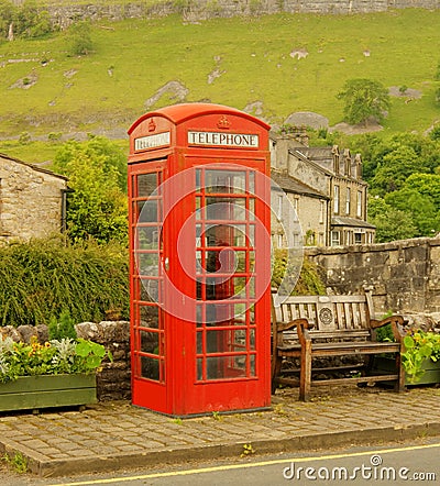 Make a Call, phone booth,Kettlewell. Stock Photo