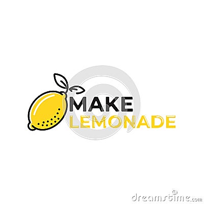 Make lemonade logo. Logotype with bright fresh lemon. Summer drawing for a smoothies shop Vector Illustration
