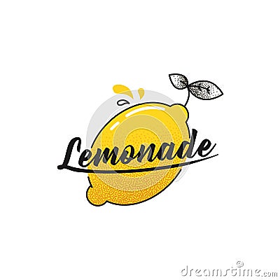 Make lemonade logo. Logotype with bright fresh lemon. Summer drawing for a smoothies shop Vector Illustration