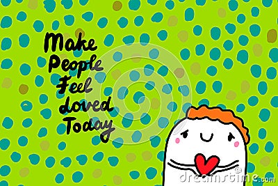 Make people feel loved today hand drawn vector illustration with cartoon man holding red heart Cartoon Illustration
